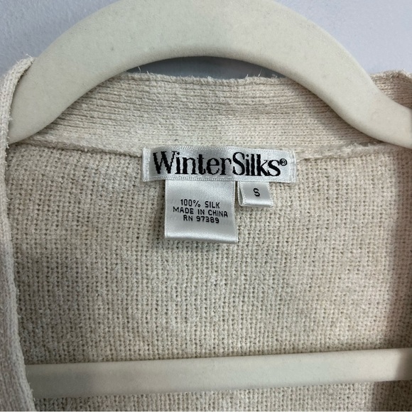 WinterSilks 100% Silk Cream Ivory Button-Up Cardigan Women’s Size Small - Picture 2 of 5
